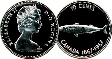 Collectible 1867 To 1967 Canadian Penny Value Coin Value Canada Commemorative 10 Cents 1967