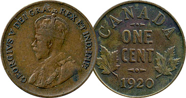 Canada 1 Cent 1920 to 1936