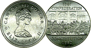 1982 Constitution Canada Nickel Dollar $1 Circulated Coin 