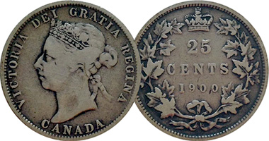 Canada 25 and 50 Cents (Fakes are possible) 1870 to 1936