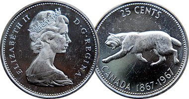 1967 Brilliant Bobcat Lynx 25 Cent Quarter High Grade A Canadian Silver Coin 