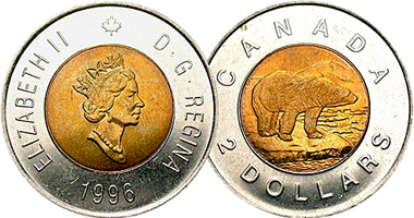 Canada Bimetallic 2 Dollars 1996 to Date