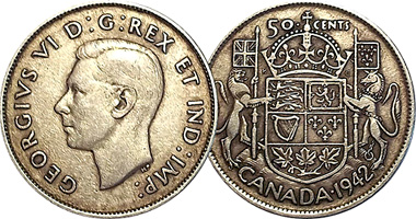 Canada 50 Cents 1937 to 1958