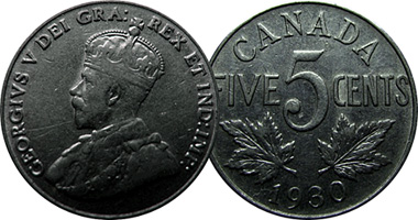 Canada 5 Cents 1922 to 1936