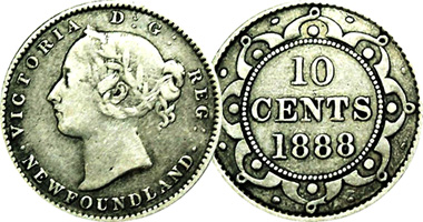 Canada Newfoundland 5, 10, 20, and 50 Cents 1865 to 1900