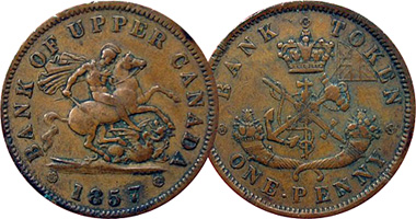 Canada (Upper) Penny and Half Penny Tokens 1850 to 1857
