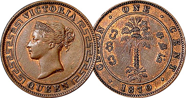 Ceylon Sri Lanka 1/4, 1/2, 1, and 5 Cents 1870 to 1945