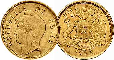 Chile 5 and 10 Pesos 1895 and 1896