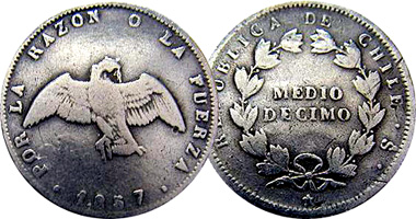 Chile 1/2 and 1 Decimo 1851 to 1862