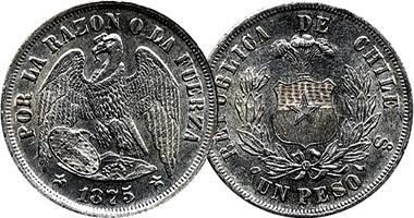 Chile 20 Centavos, 50 Centavos and 1 Peso 1862 to 1891