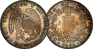 Chile 1/2, 1, 2, and 8 Reales (Condor) 1837 to 1852