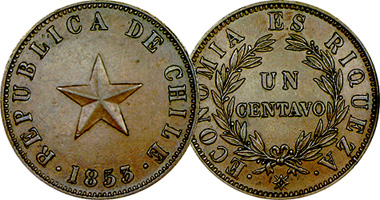 Chile One Centavo and Half Centavo 1835 to 1853