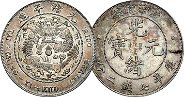 China (Empire) Tai Ching Ti Kuo Silver Coin (10, 20, 50 Cents and 1 Dollar) 1910 and 1911