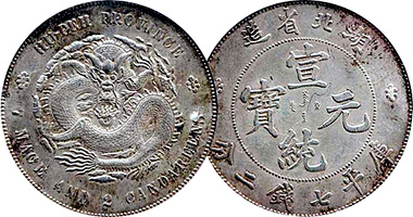 China Hupeh (Hu-Peh) 5, 10, 20, 50 Cents and 1 Dollar (Fakes are possible) 1894 to 1908
