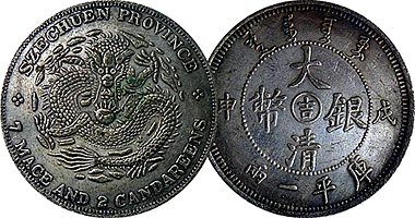 China Szechuan Province Dollar and 50 Cents (Fakes are possible) 1901 to 1911