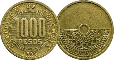 Colombia 1000 pesos 1996 to 1998