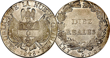 Colombia 10 Reales 1847 to 1849