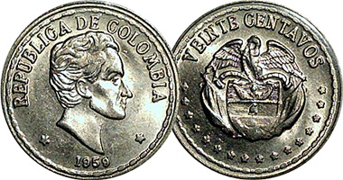 Colombia 20 and 50 Centavos 1956 to 1966