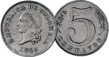 Colombia 5 Centavos 1886