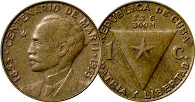 Cuba 1 Centavo 1953 to 1958
