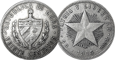Cuba 10 and 20 Centavos 1915 to 1949