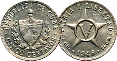 Cuba 1, 2, 5, and 20 Centavos 1915 to 1972