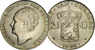 Curacao Gulden and 2 1/2 Gulden 1944