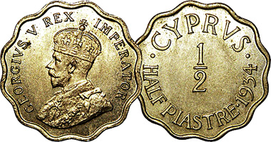 Cyprus 1/2 and 1 Piastre 1934 to 1949