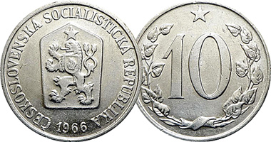 Czechoslovakia 1 Haler, 3 Halere, and 5, 10, 20, 25, and 50 Haleru 1962 to 1986