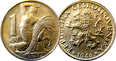 Czechoslovakia 1 Koruna 1922 to 1953
