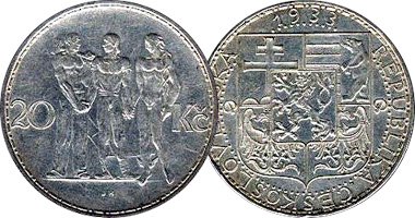 Czechoslovakia 20 Korun 1933 and 1934