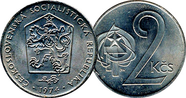 Czechoslovakia 2 Koruny 1972 to 1990