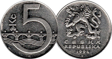 Czechoslovakia (Czech Republic) 5 Korun 1993 to Date