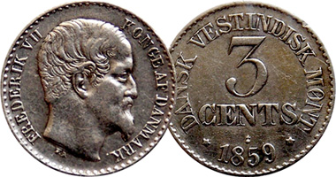 Danish West Indies 3 Cents 1859