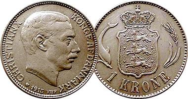 Denmark 1 Krone and 2 Kroner 1915 and 1916