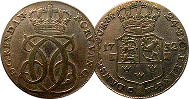 Denmark 1/2, 1, and 24 Skilling 1732 to 1743