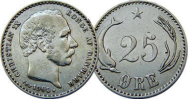 Denmark 10 and 25 Ore 1874 to 1905