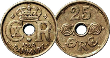 Denmark 10 and 25 Ore 1924 to 1945