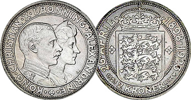 Denmark 2 Kroner 'Silver Wedding Anniversary' 1923