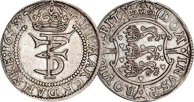 Denmark 4 Mark (Krone) 1652 to 1661
