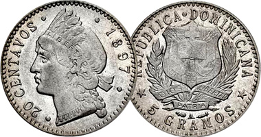 Dominican Republic 10, 20 Centavos and 1/2, 1 Peso 1897