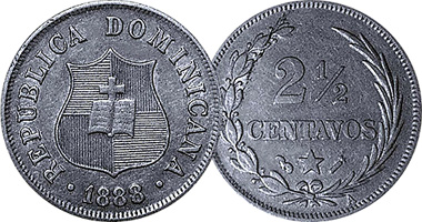 Dominican Republic 1 1/4 and 2 1/2 Centavos 1882 to 1888