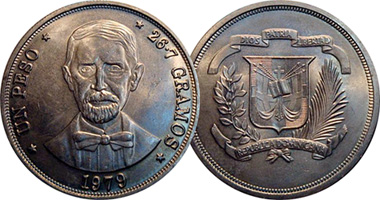 Dominican Republic 1, 5, 10, and 25 Centavos and 1/2 and 1 Peso 1976 to 1981