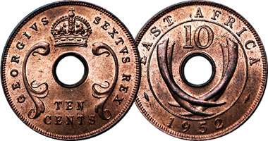 East Africa 1/2, 1, 5, and 10 Cents 1907 to 1964
