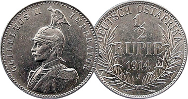 East Africa German (Tanganyika) 1/4, 1/2, and 1 Rupie 1904 to 1914
