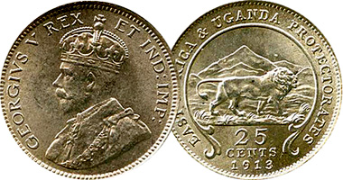 East Africa (Uganda) 25 Cents and 50 Cents 1906 to 1919