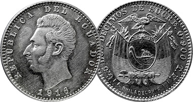 Ecuador 1/2, 1, and 2 Decimos 1884 to 1916
