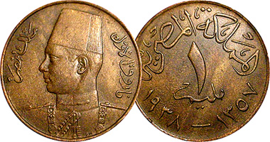 Egypt 1/2 and 1 Millieme 1938 to 1950