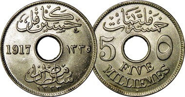 Egypt 1, 2, 5, and 10 Milliemes 1916 and 1917