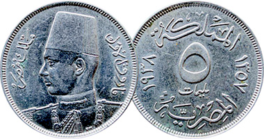 Egypt 2, 5 and 10 Milliemes 1938 to 1941